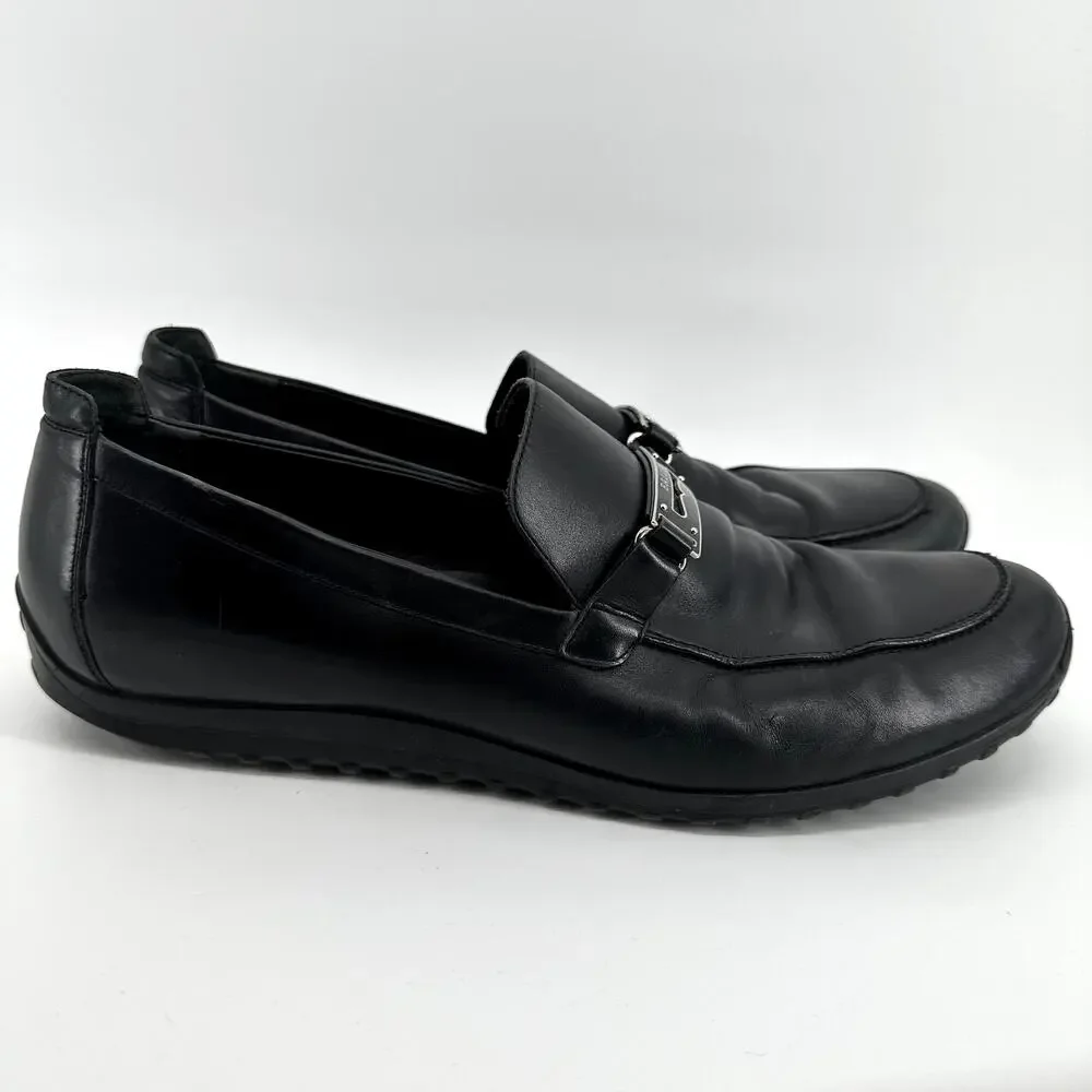 Bally Roquat Logo Plaque Loafers Slip On Almond Toe Classic Leather Black US 12